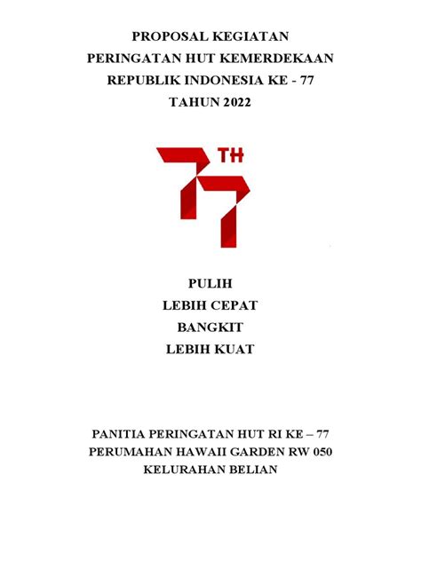 Proposal Kegiatan Peringatan Hut Kemerdekaan Ri Ke 77 17082022 Pdf