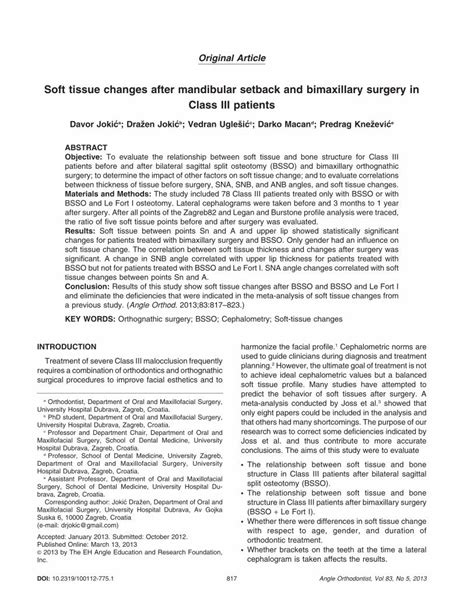 PDF Soft Tissue Changes After Mandibular Setback And Bimaxillary