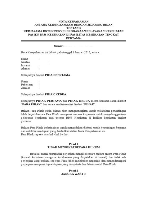 Contoh Surat Perjanjian Kerjasama Antara Klinik Dengan Apotek Contoh