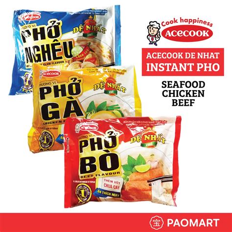 Acecook De Nhat Instant Pho Rice Noodle Soup - Beef, Chicken & Seafood ...