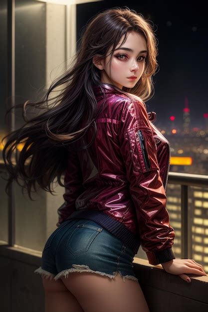 Premium Ai Image Beautiful Long Haired Woman In A Jacket Standing On