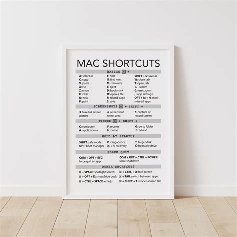 Mac Shortcut Reference Chart Keyboard Cheat Sheet For Mac Os Etsy