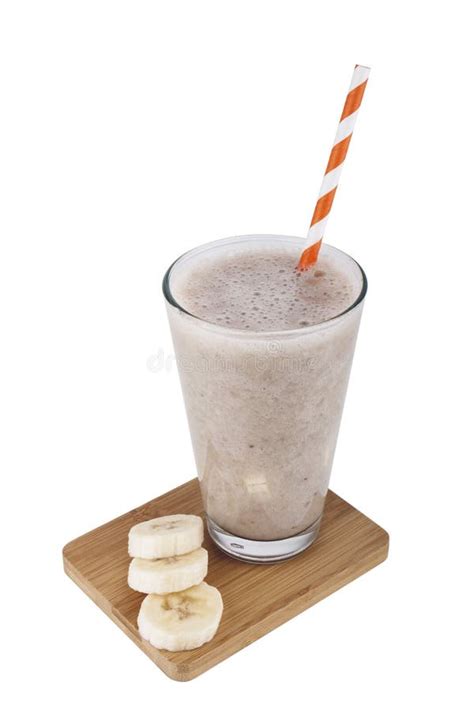 Banana Milkshake Or Smoothie With Drinking Straw Isolated On White