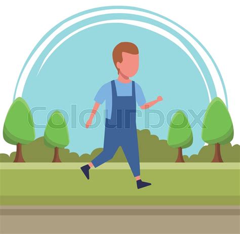 Kid Boy Walking Cartoon At Nature Park Stock Vector Colourbox