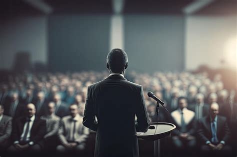 Premium Ai Image Businessman At A Podium With A Mic Speaking To A