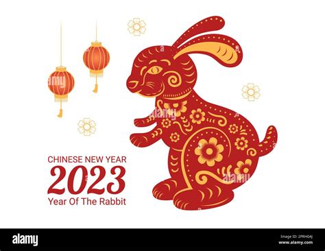 Chinese Lunar New Year 2023 Day Of The Rabbit Zodiac Sign Template Hand Drawn Cartoon Flat