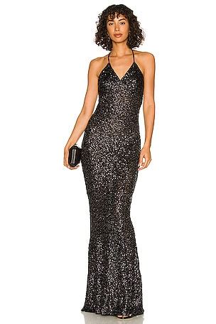 Norma Kamali Racer Fishtail Gown In Black Nude Mesh REVOLVE