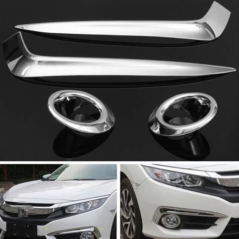 New Chrome Front Fog Light Cover Trim For Honda Civic 2016 2017 Car