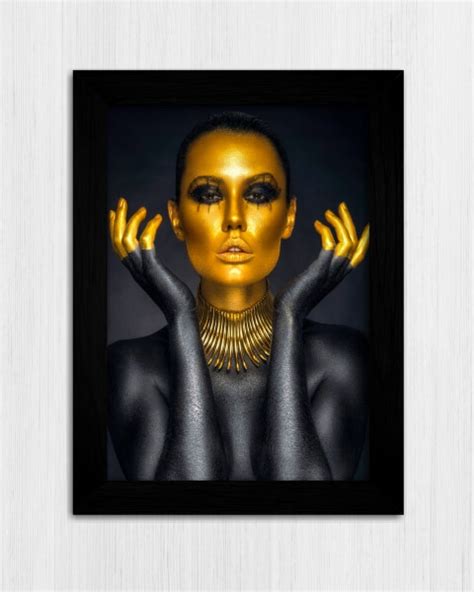 Quadro Decorativo Mulher Rosto Dourado Black Vintage