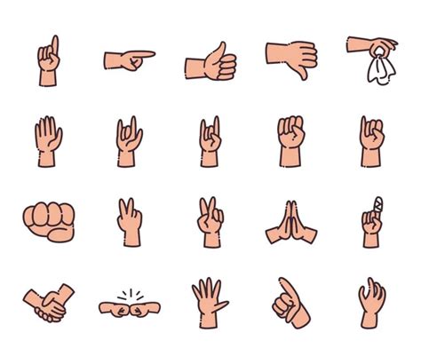 Set Of Different Hand Outline Icons Doing Gestures Vector Stock Vector