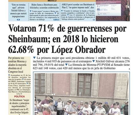 El Sur periódico de Guerrero portada de este 4 de junio de 2024 El