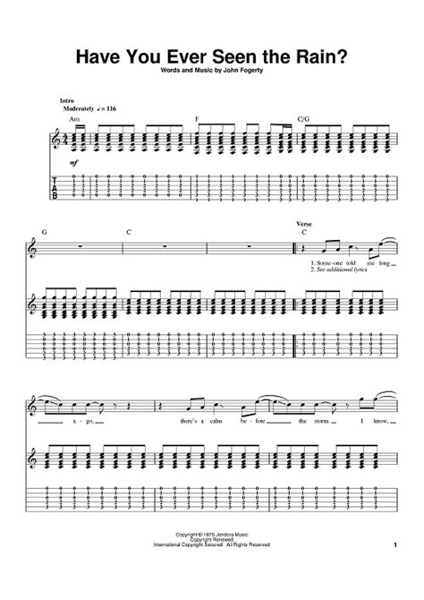 Have You Ever Seen The Rain Sheet Music By Creedence Clearwater Revival For Guitar Tab Sheet