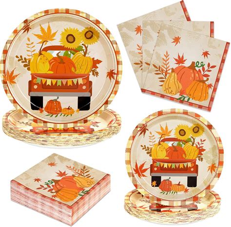 Amazon Homlouue Pcs Fall Paper Plates And Napkins Truck