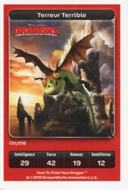 CARTE A JOUER Disney Carrefour Dreamworks Dragons Terreur Terrible N