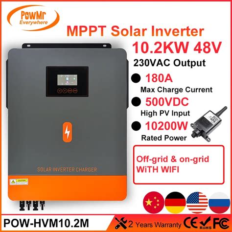 Powmr 10 2kw 10200w Hybrid Solar Inverter 48v 230vac Output Build In