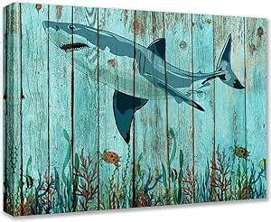 Amazon.com: Large Shark Paintings Underwater World Artwork Big Fish ...