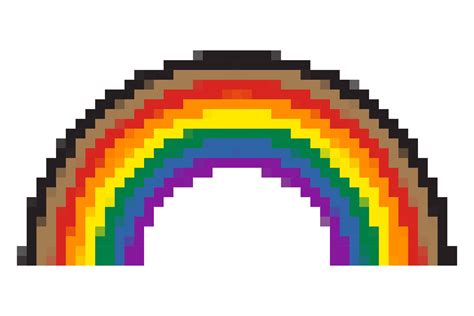 Rainbow Pride Flag Symbol With Black And Brown Stripes Pixel Art Style