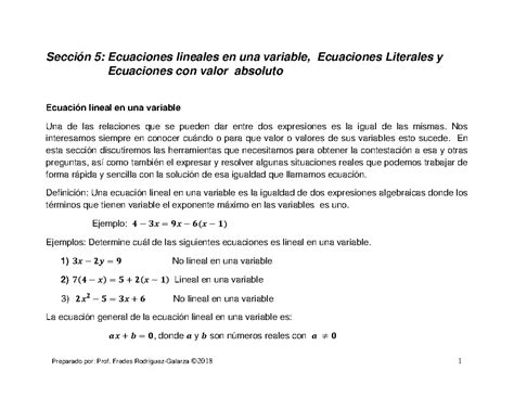 Ecuaciones Lineales En Una Variable Ecuaciones Literales Nos