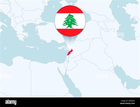 Asia with selected Lebanon map and Lebanon flag icon. Vector map and ...