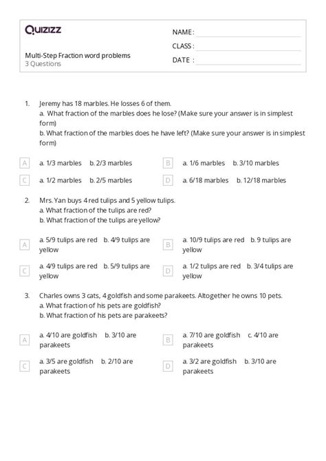 50 Fraction Word Problems Worksheets On Quizizz Free And Printable