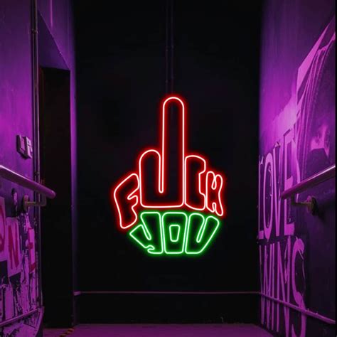 Fuck Neon Sign Middle Finger Led Sign Quote Decor Room Wall Etsy