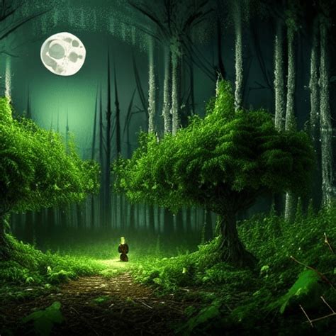 Fantasy And Fairytale Themed Large Dark Forest Clearing At Night Full Moon Background · Creative