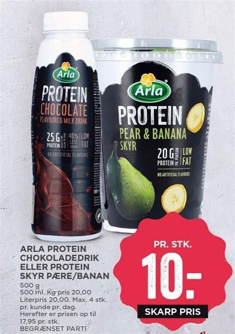 Arla protein chokoladedrik el protein skyr pære banan tilbud hos MENY