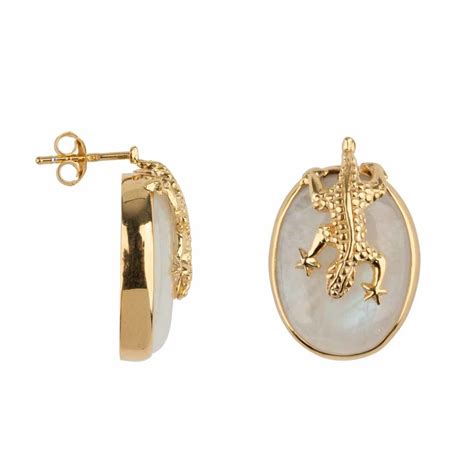 Betty Bogaers Lizard Stud Earring Moonstone White Gold Plated