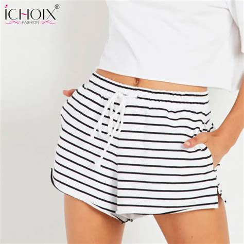 Casual 2018 Summer Womens Shorts Sexy Black White Striped Shorts