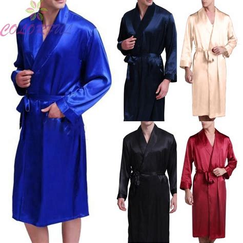 Sofa Men Silk Satin Long Robe Summer Wraps Dressing Gown Bathrobe