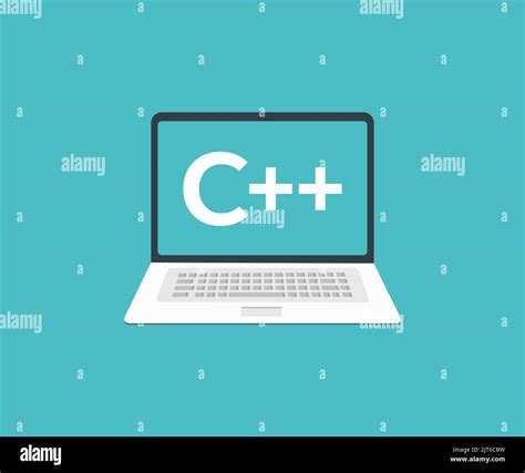 Laptop with C++ title on screen logo design. Software source code vector design and illustration ...