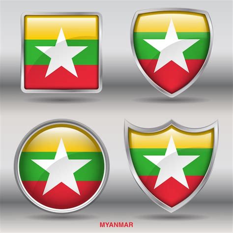 Premium Vector Myanmar Flag Bevel 4 Shapes Icon