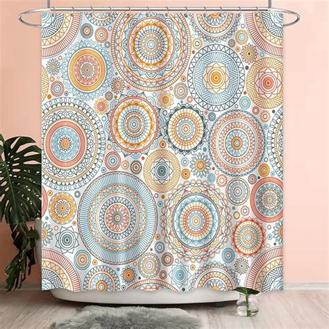 Loyapobo Orange Shower Curtain Boho Floral Abstract Mid