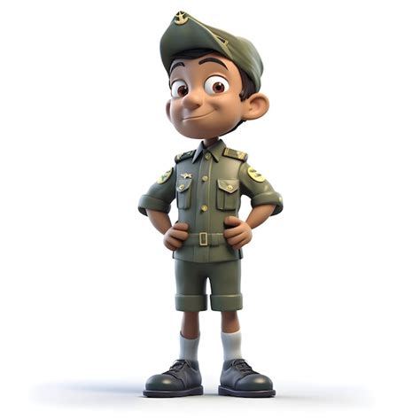 Personagem De Desenho Animado De Um Menino Em Uniforme Militar