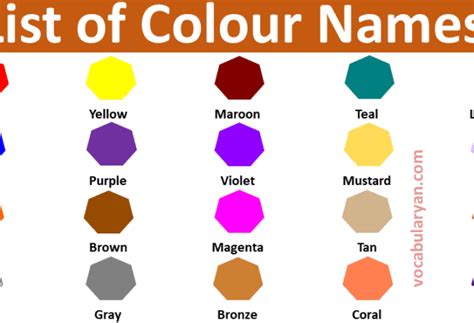 List Of Colors With Color Names Archives Vocabularyan