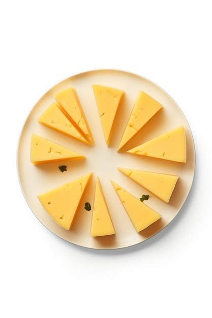 Premium Photo A White Plate Topped With Slices Of Cheese