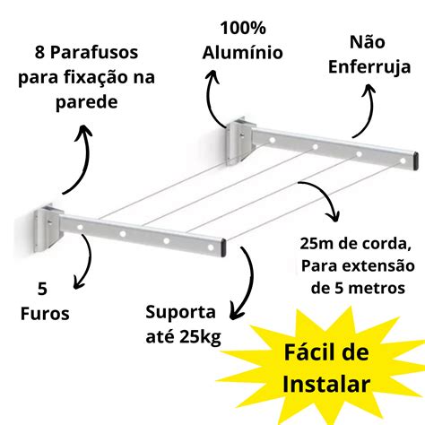 Varal Dobrável Articulável Basculante Parede Não Enferruja MadeiraMadeira