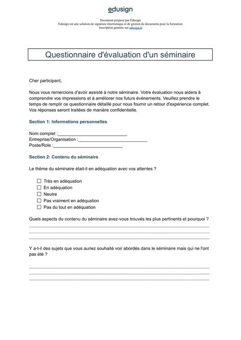 Modèle de questionnaire Prescripteur de formation Edusign