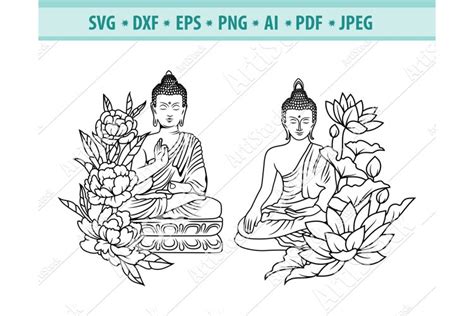 Buddha SVG Floral Buddha Svg Peaceful Buddha Png Eps Dxf