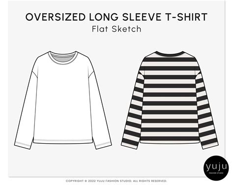 Oversized Long Sleeve T Shirt Fashion Flat Sketch Fashion Template Technical Drawing Vector