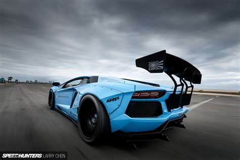 Wallpaper Blue Lamborghini Aventador Sports Car LB Works