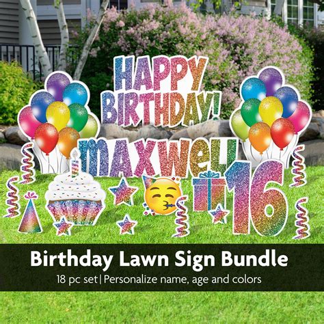 Teal Happy Birthday Yard Signs Outdoor Birthday Party Lawn