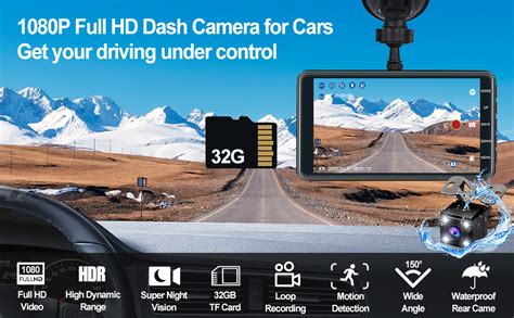 CAMECHO Dash Cam Front And Rear With 32GB TF Card FHD 1080P 4 Inch