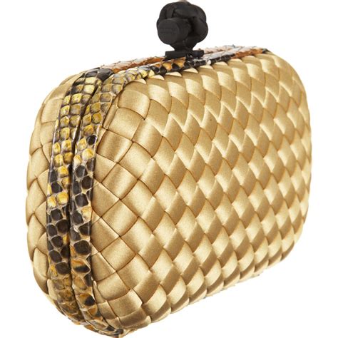 Bottega Veneta Knot Intrecciato Clutch In Gold Metallic Lyst