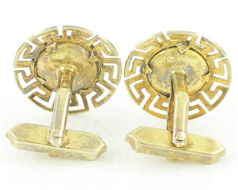 Greek Key Alexander The Great Meander Cuff Links Vintage Gilt On 800