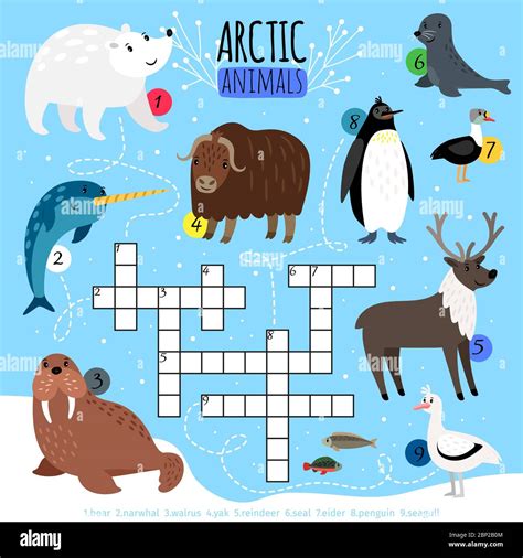 Arctic crossword puzzle. Kids words cross word searching game with ...