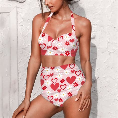 Seanative Daisy Heart Womens Swimsuits 2 Piece Elastic Bathing Suit For