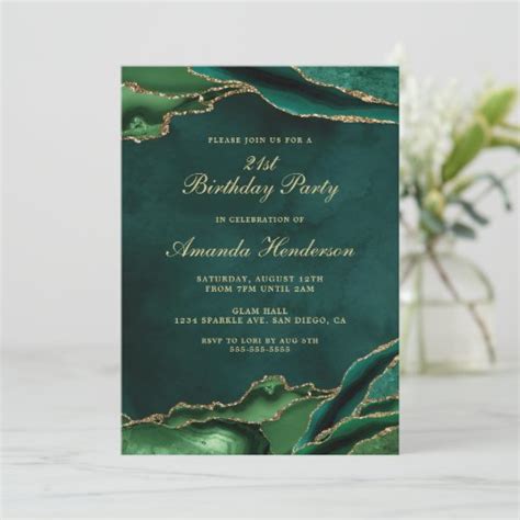 Emerald Green And Gold Agate Marble Invitation Zazzle