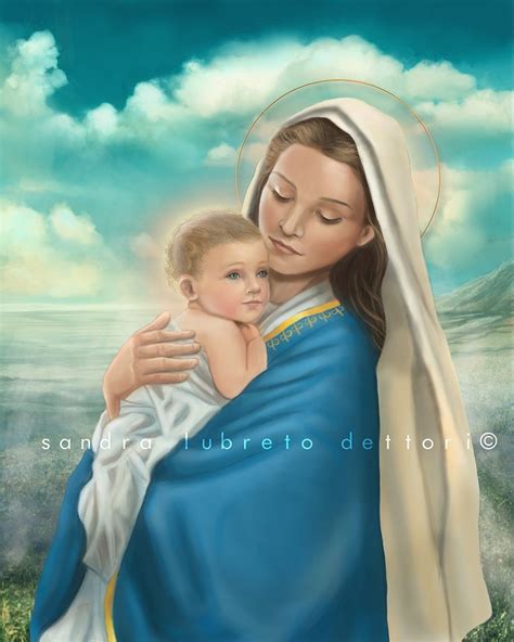 Catholic Art Virgin Mary With Child Jesus Religious Art 8x Etsy