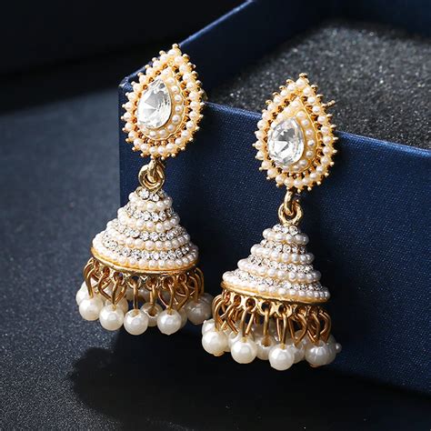 Elegant Water Drop Bollywood Gold White Jewelry Indian Pearl